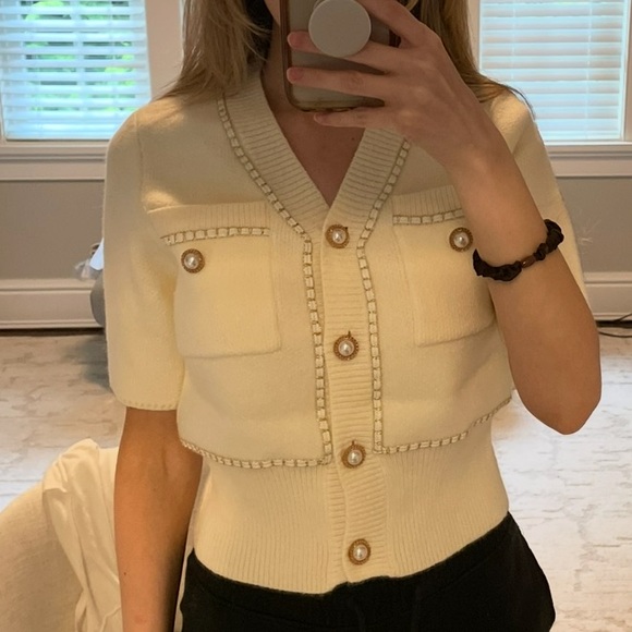 SHEIN Cream Short Sleeve Cardigan - Picture 7 of 7